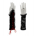 Black Floral Print Lace Gloves - Red Ribbon