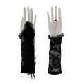 Black Floral Print Lace Gloves - Black Ribbon