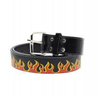 Flame Belt - Black Belt With Red And Orange Fire Pattern