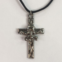 skull & Crossbones On Cross Pendant - Cord Necklace