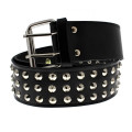 3 row Conical Studded Belt Large - Black PU Leather