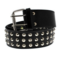 3 row Conical Studded Belt Extra Large - Black PU Leather