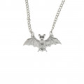 Small Silver Bat With Black Eyes - Chain Necklace