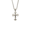 Burnished Cross With Skull & Crystal Stones - Metal Chain