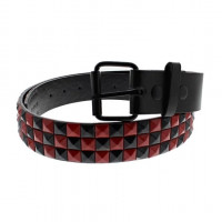 Black & Red 3 Row Studded Belt - PU Studded Belt