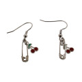 Cherry And Safety Pin Earrings - Enamel Earrings