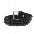 2 row Pyramid Studded Belt Medium - Black PU Leather