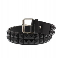 2 row Pyramid Studded Belt Small - Black PU Leather