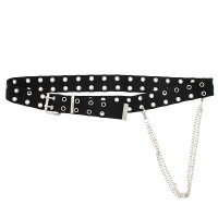 Black Eyelet Canvas Belt With Double Chain - Double Eyelet Canvas Belt With 2 chains