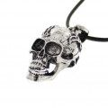Flame Engraved Skull  Pendant - Corded Necklace