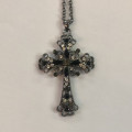 Gunmetal Stone Cross - Chain Necklace